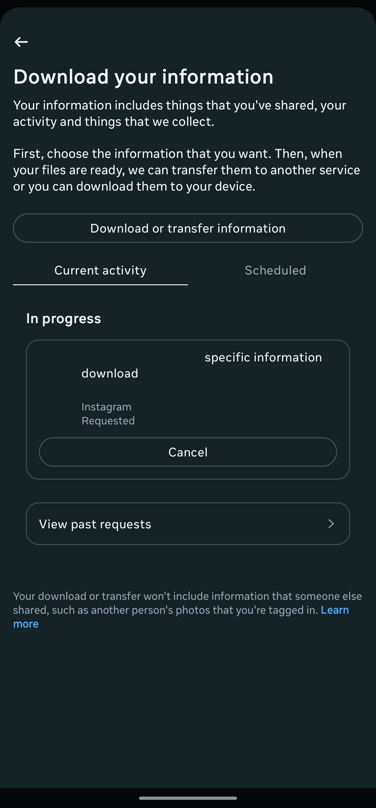 Instagram account information wait for file