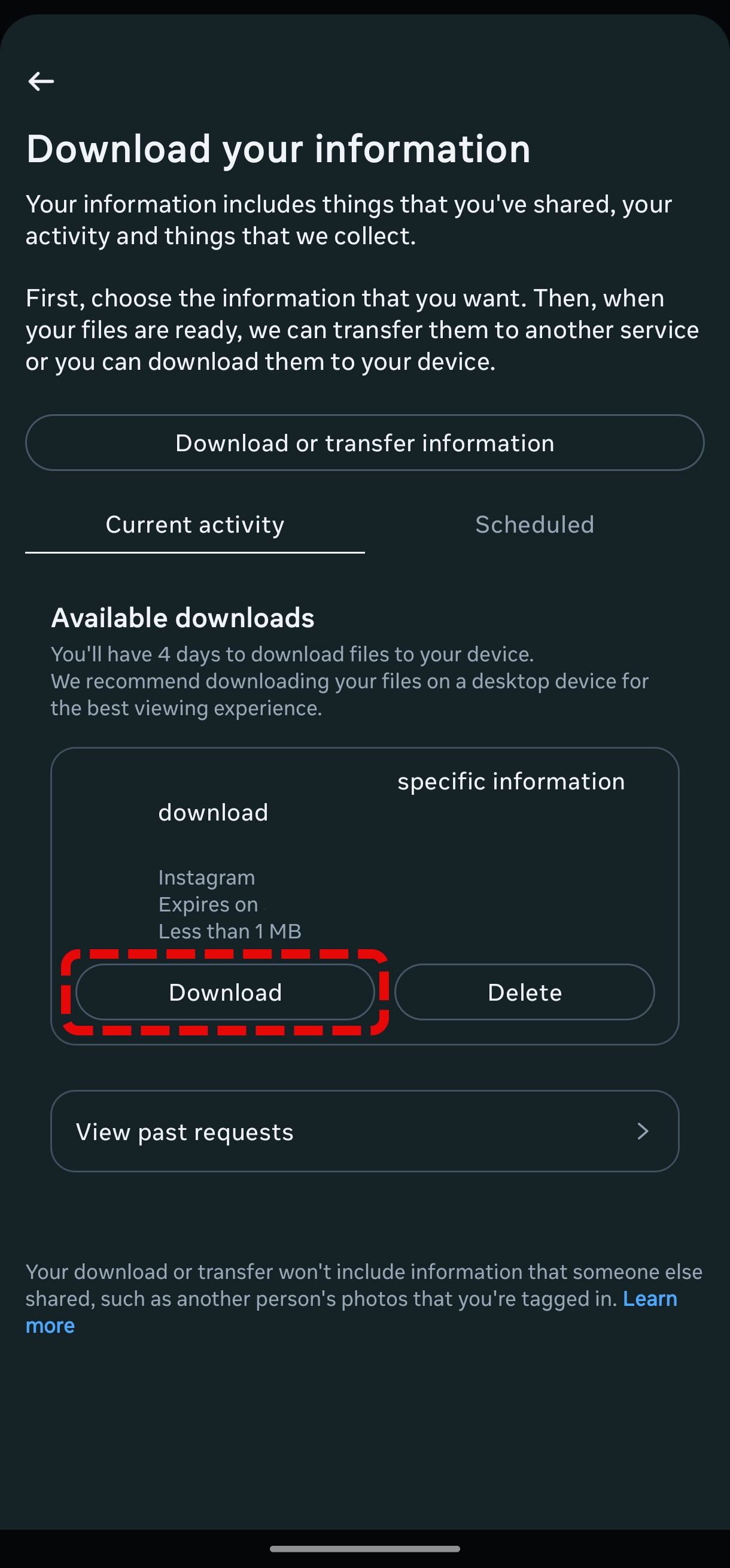 Instagram account information download zip file app