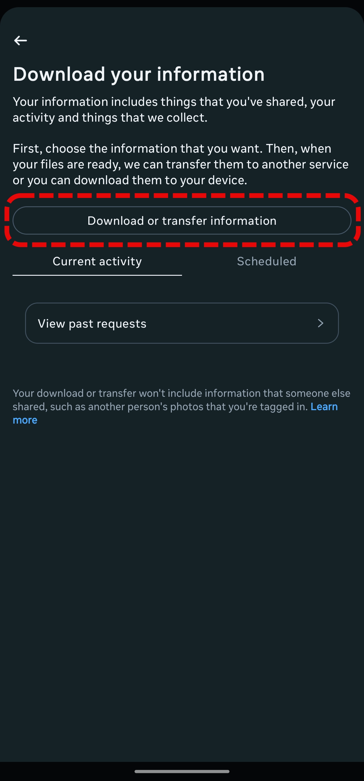 Instagram Download Information Button