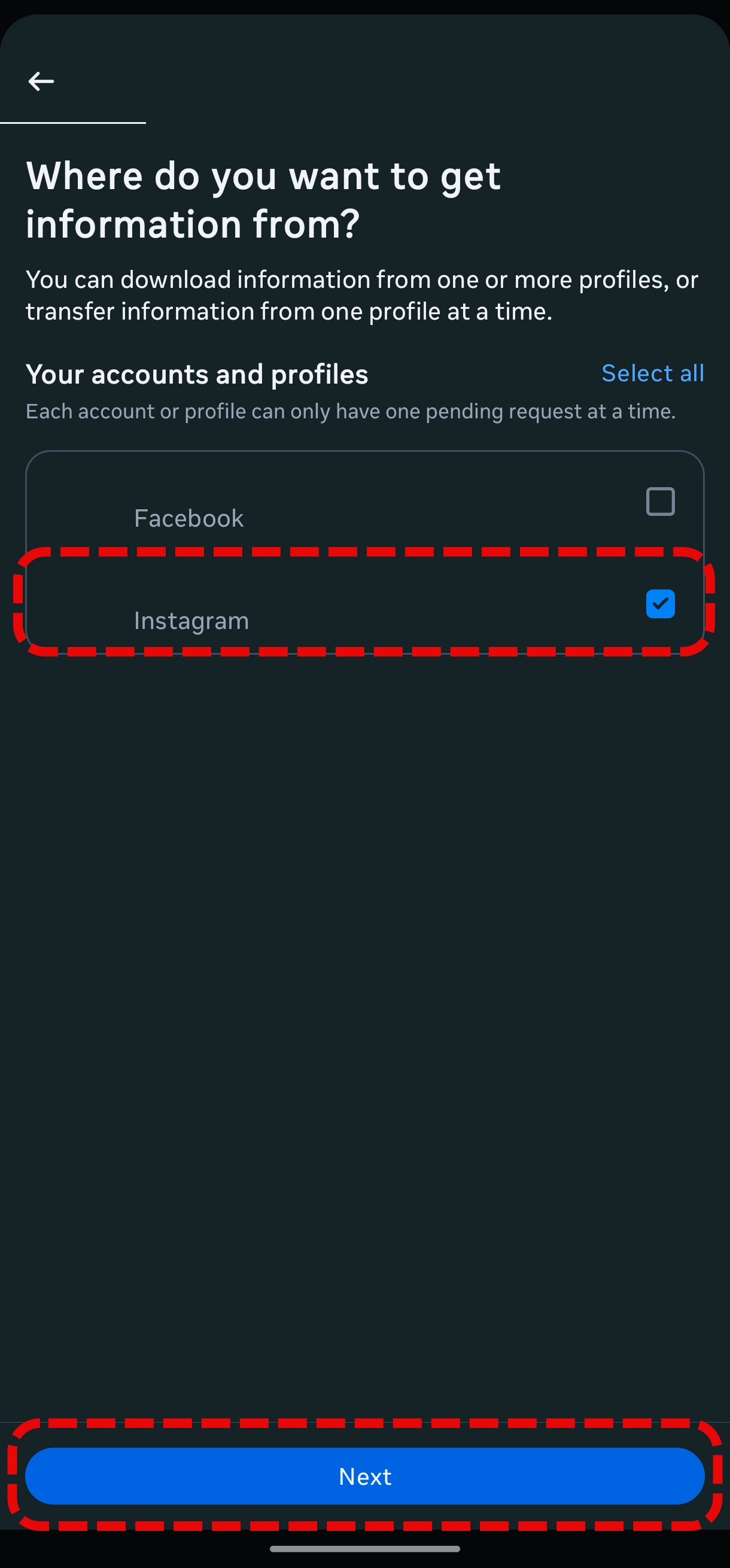 Instagram account information