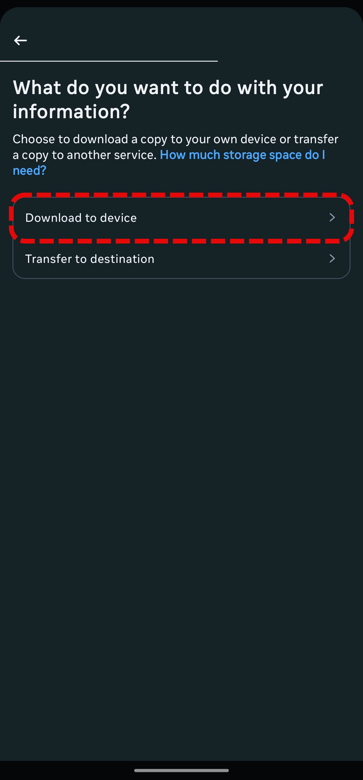 Instagram account information download to device